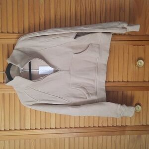 AEMI + CO NWT Sand Long Dove Funnel Neck Half Zip Activewear Crop Hoodie Size L